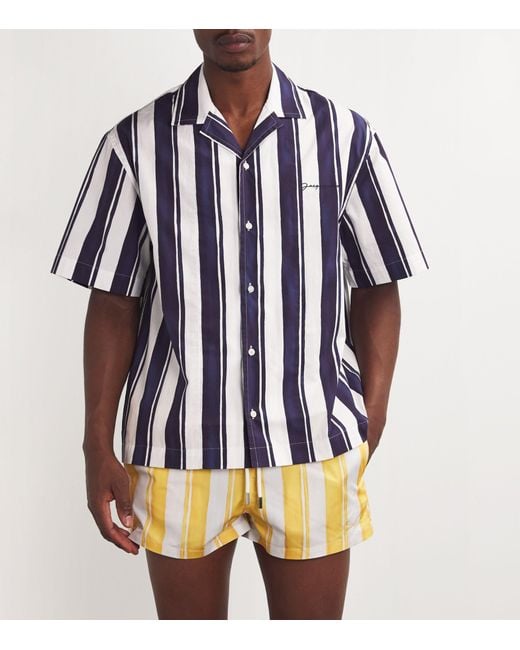 Jacquemus Blue Cotton Striped Bowling Shirt for men