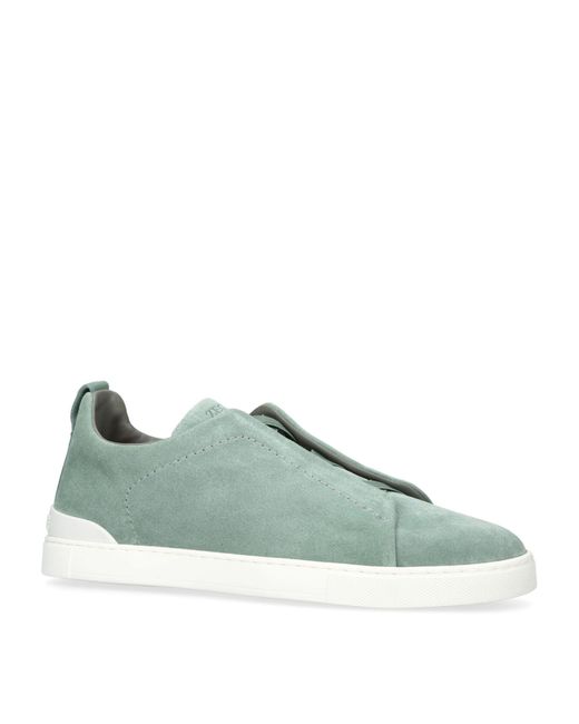 Zegna Green Suede Triple Stitch Sneakers for men