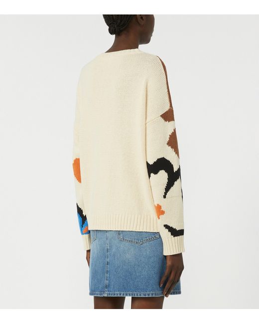 Weekend by Maxmara Blue Cotton-Blend Floral Sweater