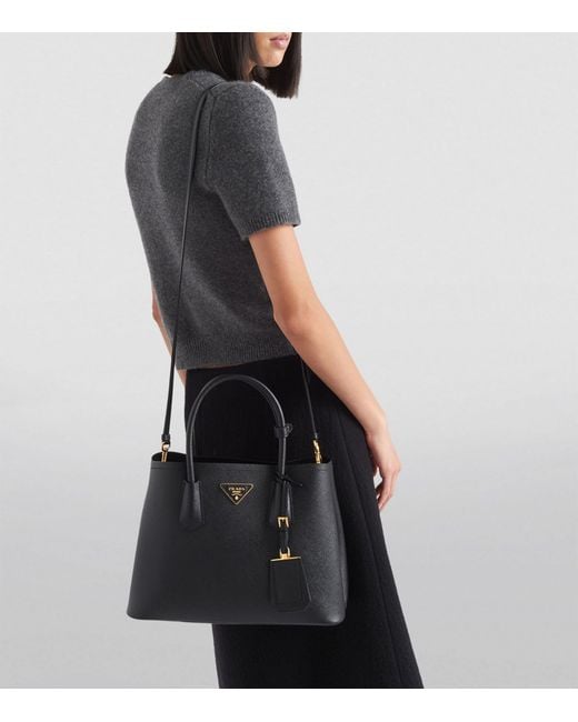 Prada Black Small Leather Saffiano Double Top-handle Bag