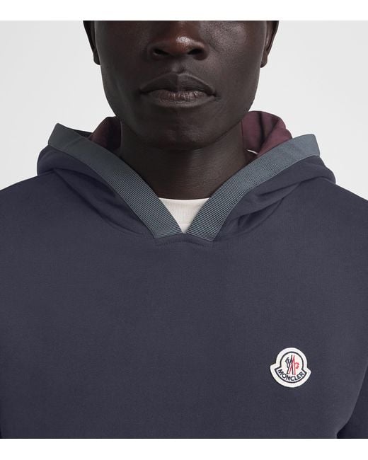 Moncler Blue Cotton Logo Patch Hoodie for men