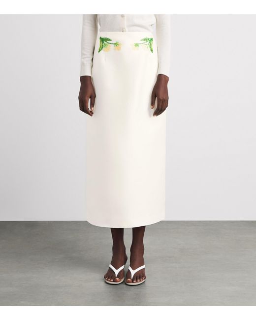 LEO LIN White Wool-Silk Quinn Midi Skirt