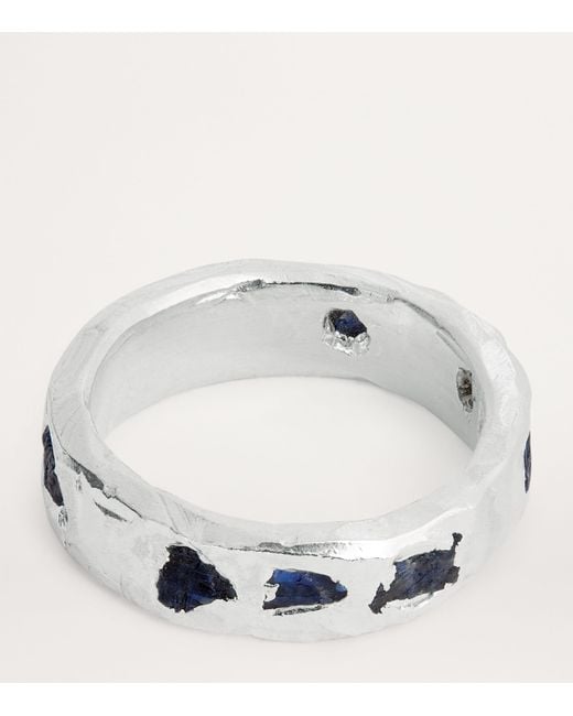 The Ouze Gray Sterling And Sapphire Ring for men