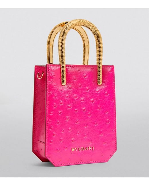 BVLGARI Pink Ostrich Leather Serpentine Cross-Body Bag