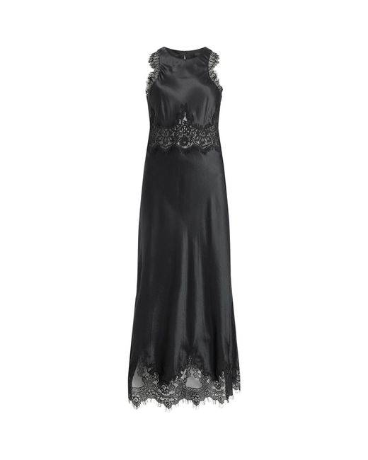 AllSaints Black Alula Lace-trimmed Satin Midi Dress
