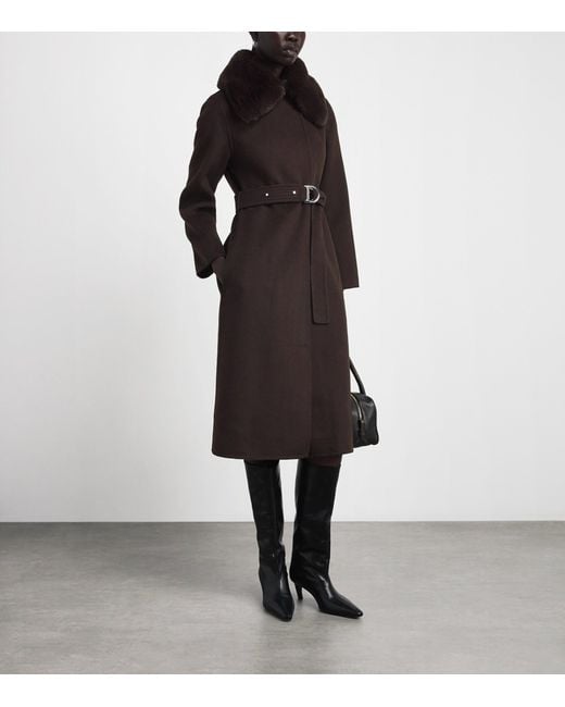 Maje Black Wool-Blend Faux Fur-Collar Coat