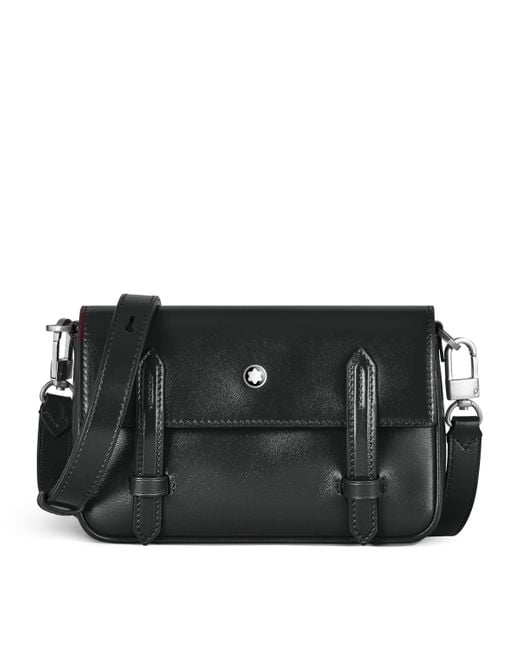 Montblanc Black Mini Leather Meisterstück Messenger Bag for men