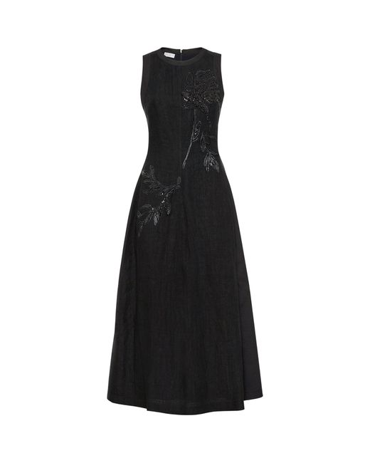 Brunello Cucinelli Black Embellished Floral Midi Dress