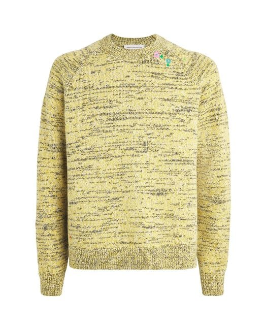 Dries Van Noten Yellow Wool-Blend Embroidered Sweater for men