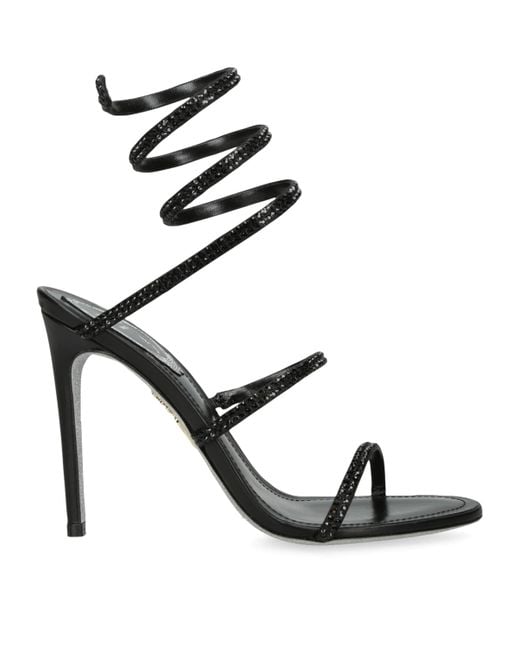 Rene Caovilla Black Leather Crystal-Embellished Cleo Sandals 105
