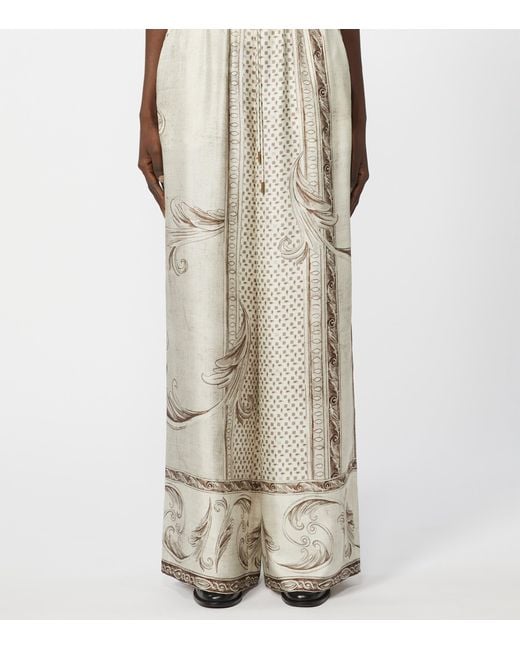 Max Mara Natural Silk Printed Wide-Leg Trousers