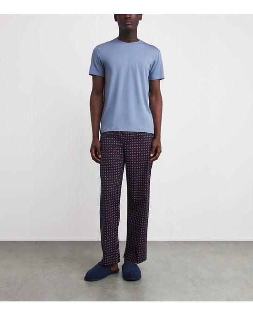 Derek Rose Blue Cotton Nelson Lounge Trousers for men