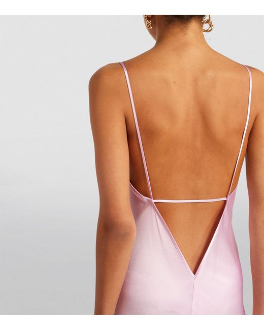 Victoria Beckham Pink Satin V-neck Maxi Dress