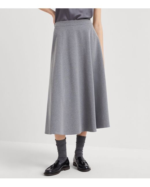 Brunello Cucinelli Gray Stretch Cotton A-line Midi Skirt
