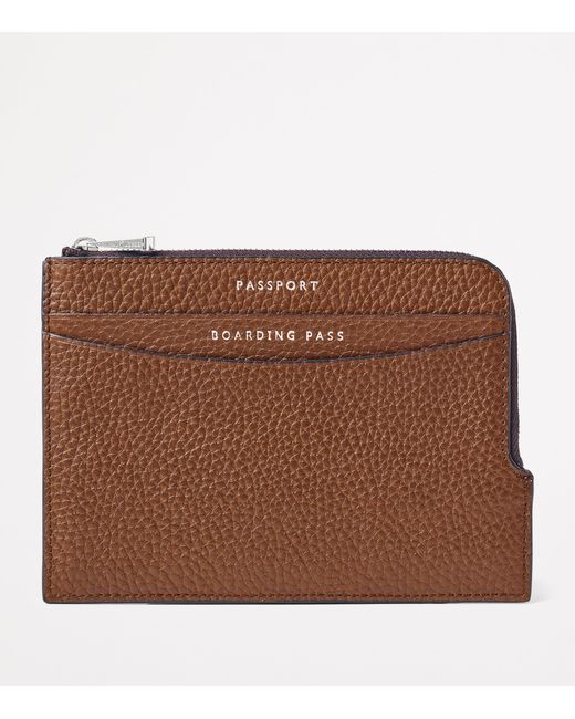 Aspinal Brown Leather Zipped Travel Wallet for men