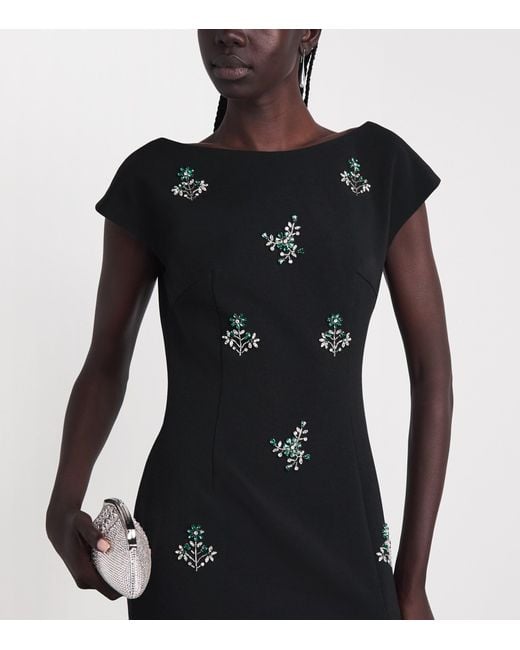 Huishan Zhang Black Crepe Embellished Evelyn Midi Dress
