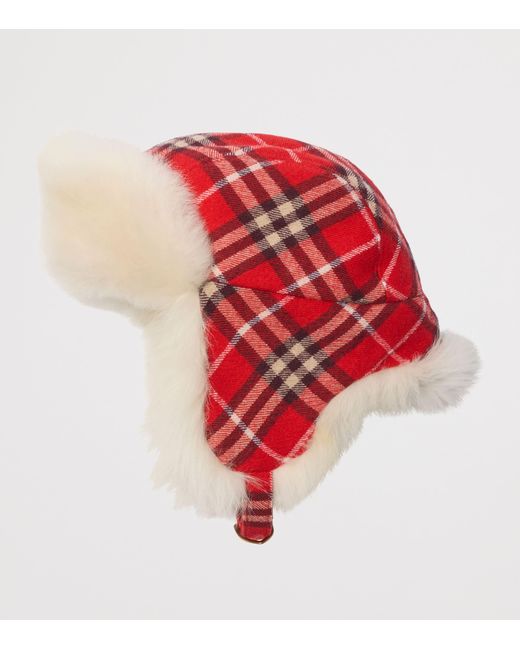Burberry Red Wool Check Trapper Hat for men