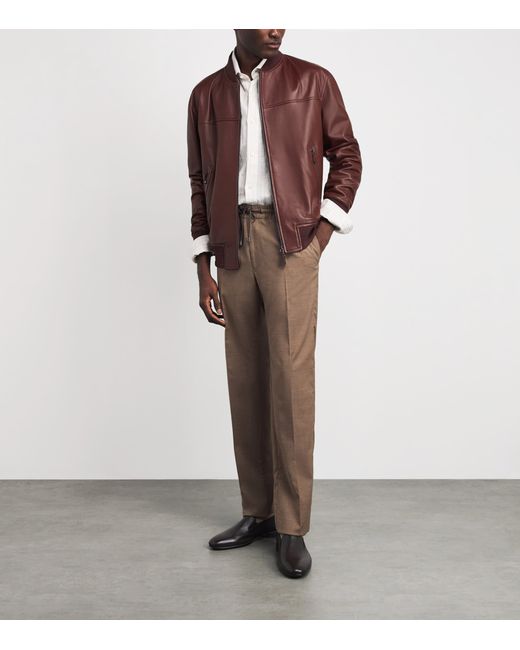 Isaia Purple Leather Bomber Jacket for men