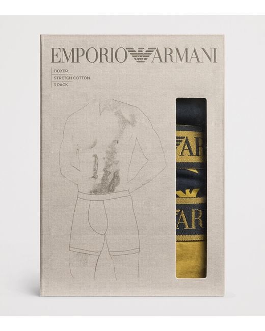 Emporio Armani Blue Stretch-Cotton Logo Boxer Briefs for men