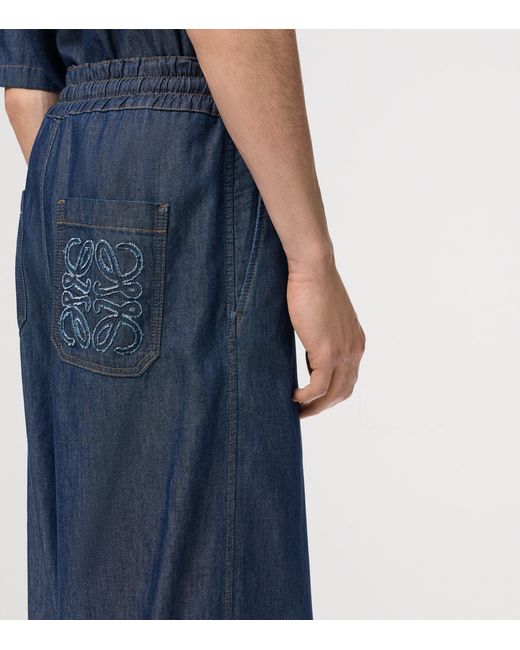 Loewe Blue Chambray Drawstring Wide-Leg Trousers for men