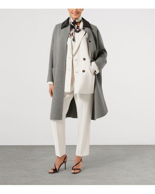 Marina Rinaldi Gray Leather-Collar Houndstooth Coat