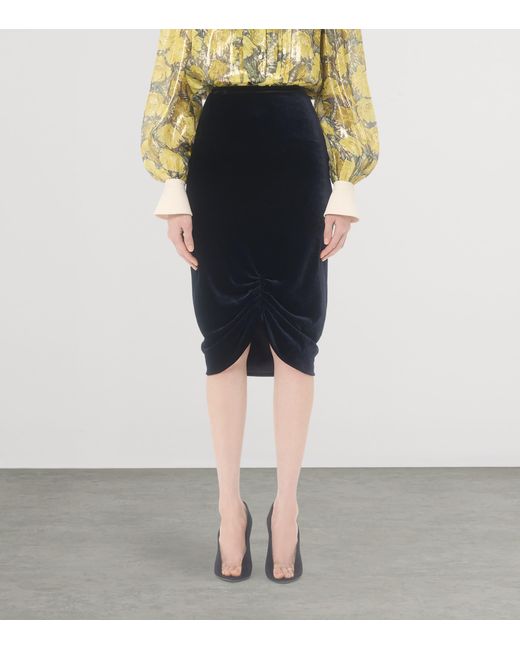 Valentino Blue Velvet Gathered Midi Skirt
