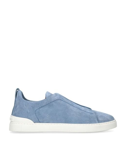 Zegna Blue Suede Triple Stitchtm Low Top Sneakers for men