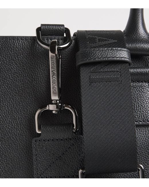 Emporio Armani Black Leather Logo Briefcase for men