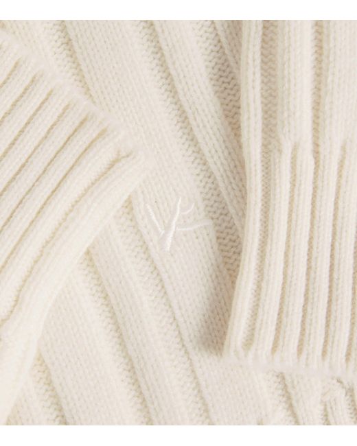 Isaia White Cashmere Rib Mock-Neck Sweater for men
