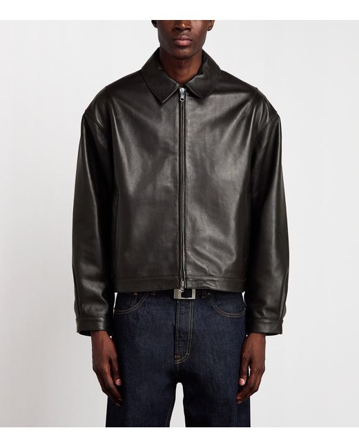 Cole Buxton Black Leather Bomber Jacket for men