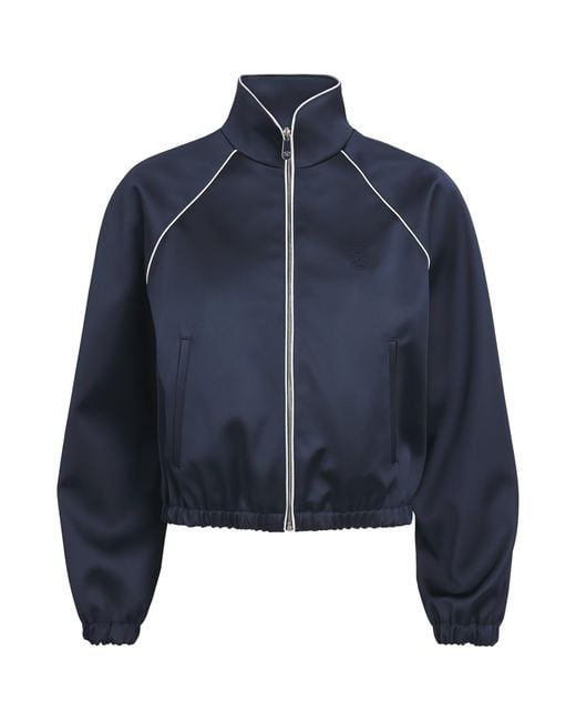 Sandro Blue Satin Piped Bomber Jacket