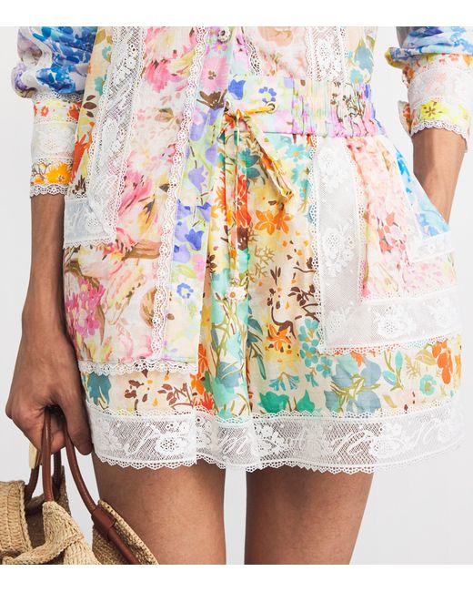 Zimmermann White Cotton-Lace Floral Solstice Shorts