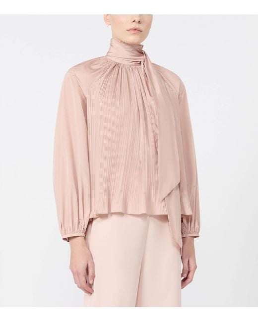 Max Mara Pink Pleated Pussybow Blouse