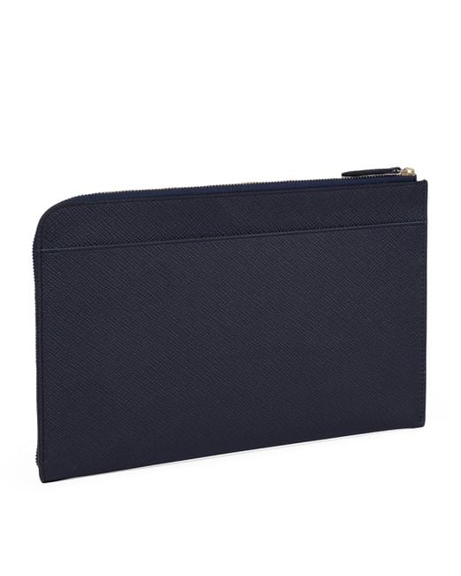 Smythson Blue Panama Leather Slim Pouch for men