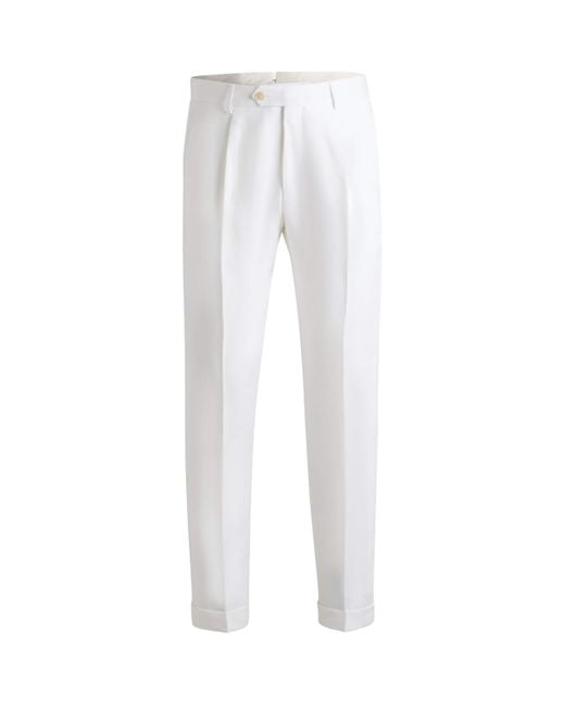 Boss White Linen Tailored Trousers for men