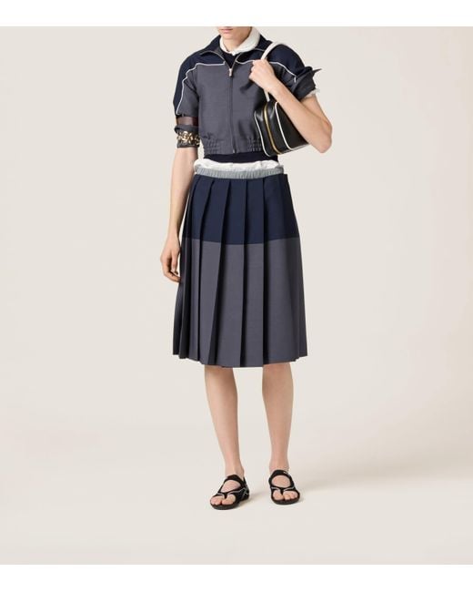 関税込【MiuMiu】Pleated wool and mohair midi skirt Miu Miu Mohair-Wool Pleated Midi Skirt in Blue | Lyst Canada