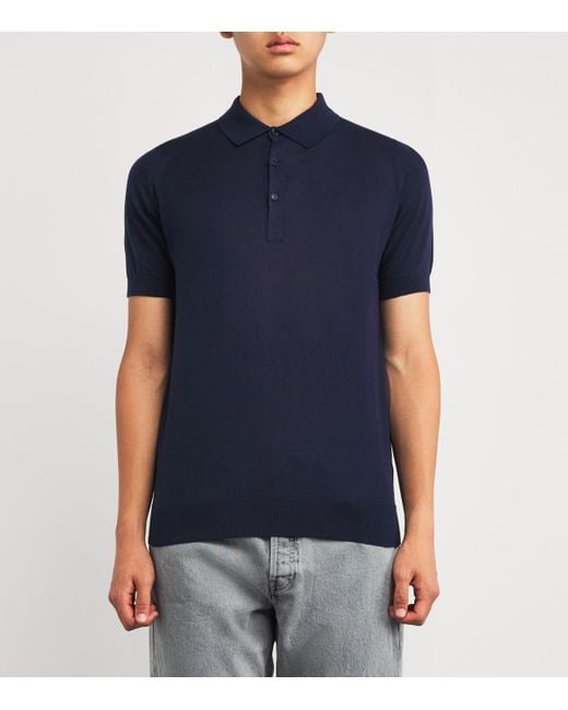John Smedley Blue Cotton-Cashmere Elias Polo Shirt for men