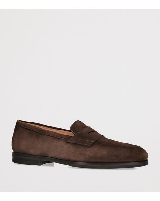Santoni Brown Suede Carla Loafers