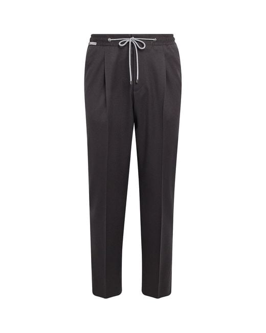 Corneliani Black Virgin Wool Drawstring Trousers for men