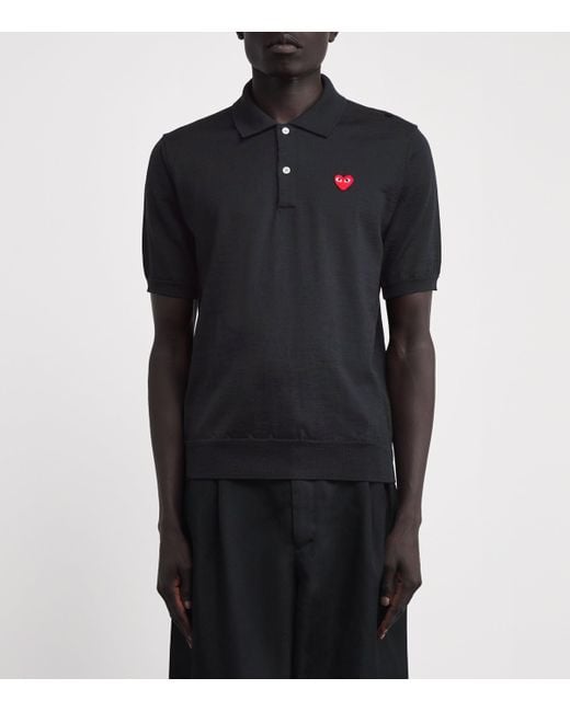COMME DES GARÇONS PLAY Black Wool Heart Logo Polo Shirt for men