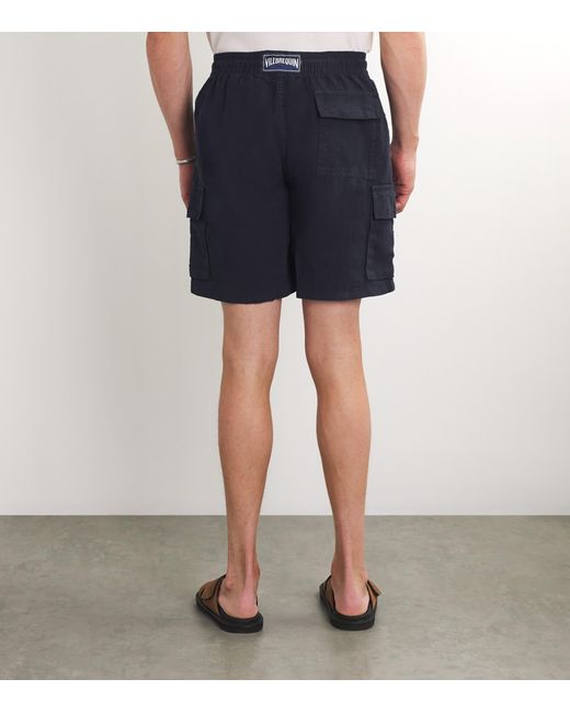 Vilebrequin Blue Linen Cargo-Pockets Baie Shorts for men