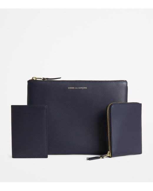 Comme des Garçons Blue Leather Zipped Pouch for men