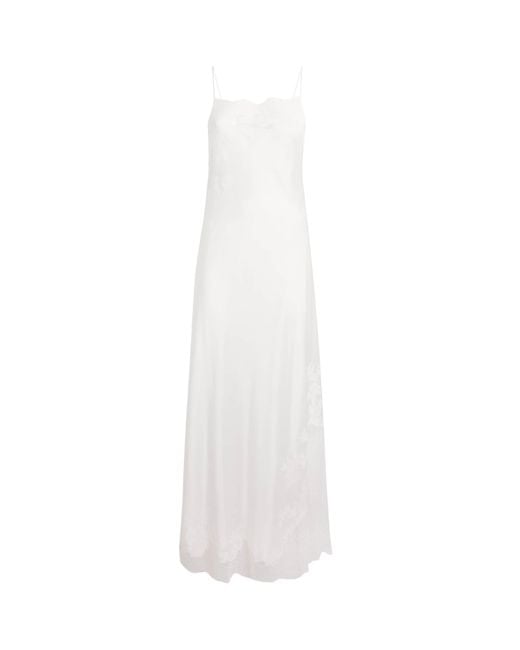 Carine Gilson White Silk Lace-Trim Slip Dress