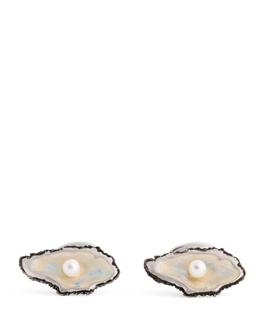 Deakin & Francis Metallic Sterling Oyster And Pearl Cufflinks for men
