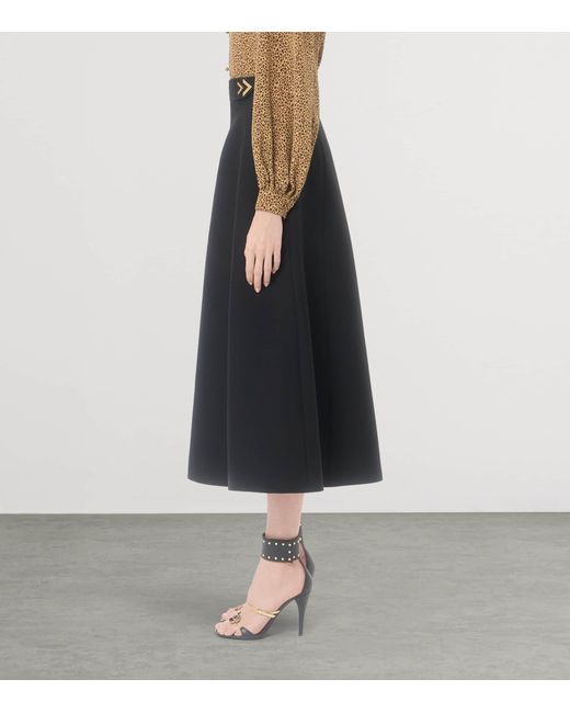 Valentino Black Wool-Silk Crepe Midi Skirt