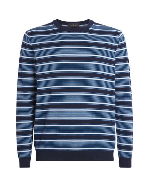 Falke Blue Cotton Stripe Sweater for men