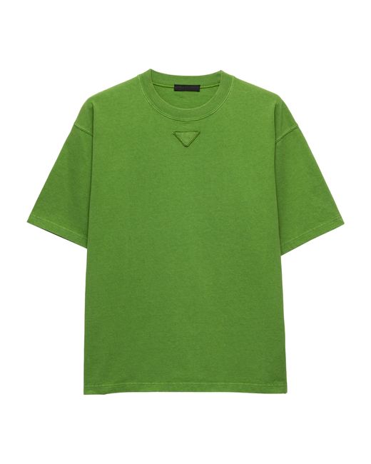 Prada Green Cotton Fabric-Triangle T-Shirt for men