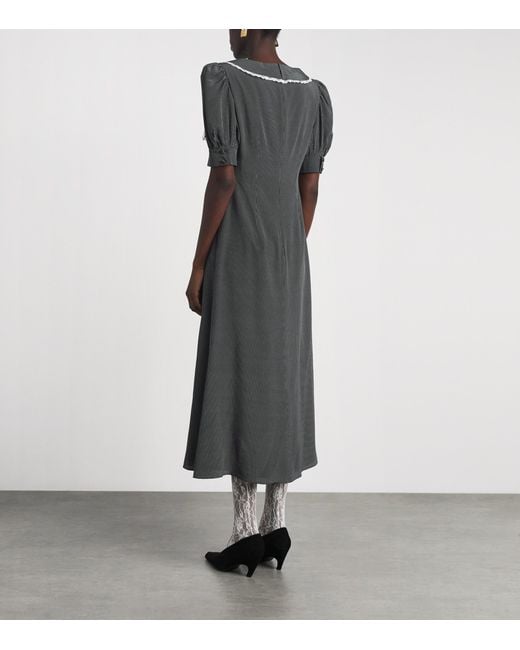 Alessandra Rich Black Silk Polka Dot Midi Dress