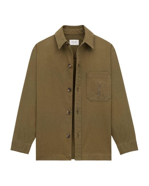 Saint Laurent Green Cotton Gabardine Cassandre Overshirt