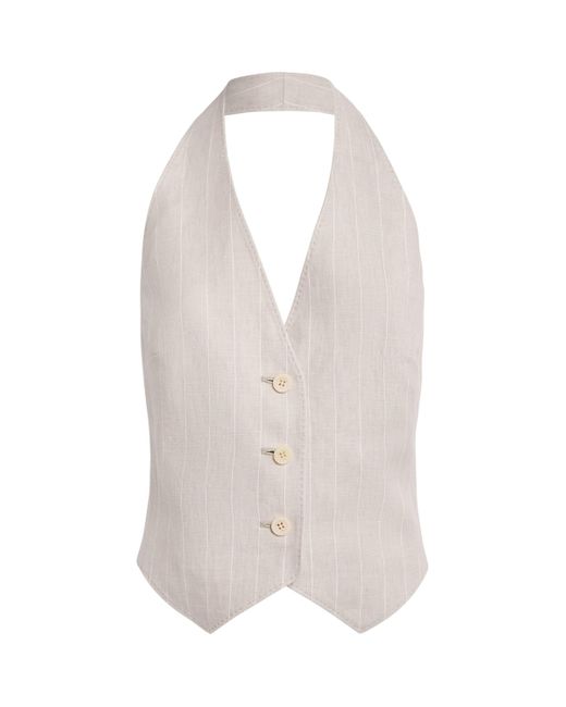 Max Mara White Linen Batavia Stripe Waistcoat